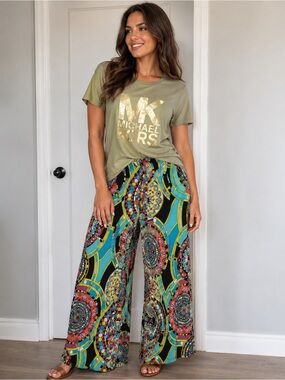 Sunny Leigh pants Multicolor Abstract Floral Print bottom - Pink Label
